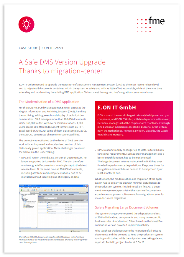 Thumbnail | Case study | E.ON | A safe DMS version upgrade thanks to migration-center
