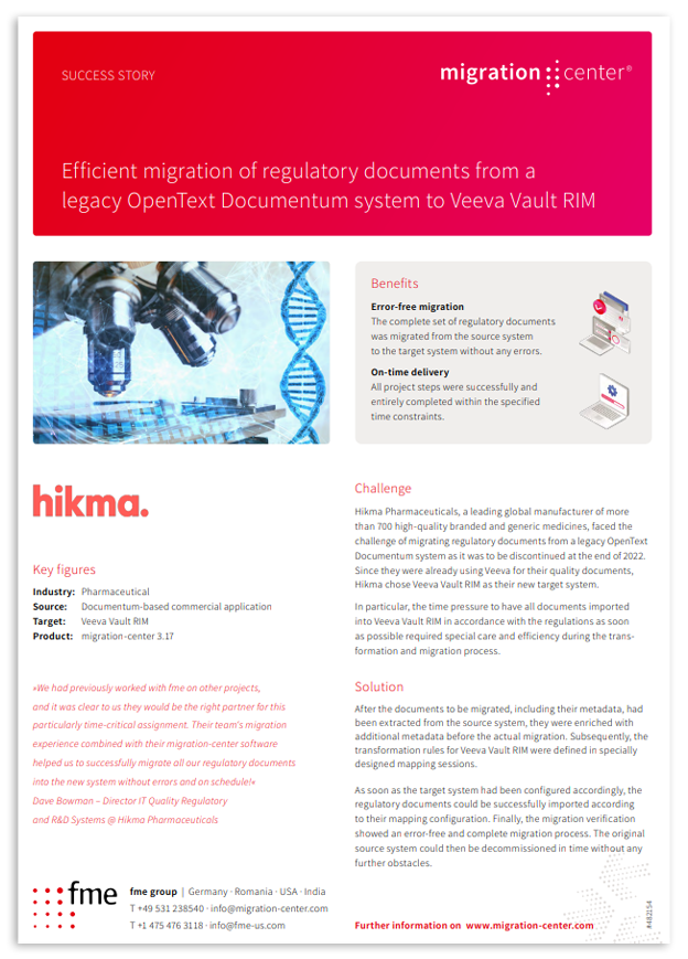 Thumbnail | Case study | Hikma Pharmaceuticals | Efficient migration of regulatory documents from a legacy OpenText Documentum system to Veeva Vault RIM